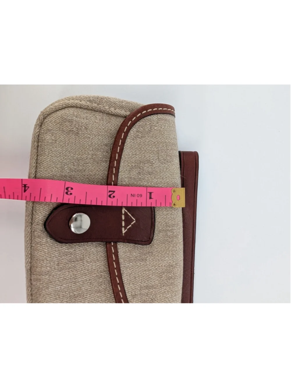 Dooney & Bourke Oncour Tweed Flap Wristlet Tan Brown Leather Trim